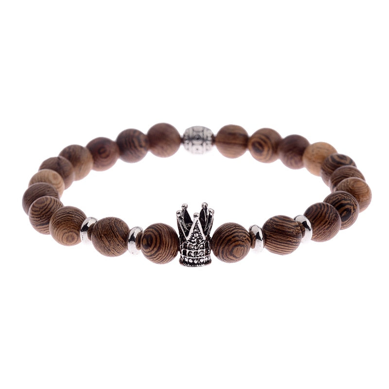 Men Natural Wood Beads Cross Bracelets