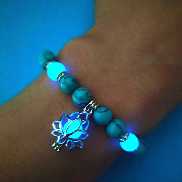 Pulsera luminosa de yoga con piedra natural que brilla en la oscuridad