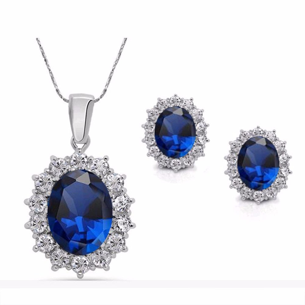 New Fashion Blue Silver Color Crystal Jewelry Set