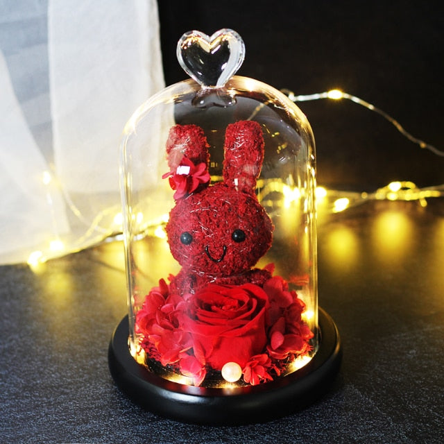 Teddy Bear Christmas Rose in Led Glass Flower
