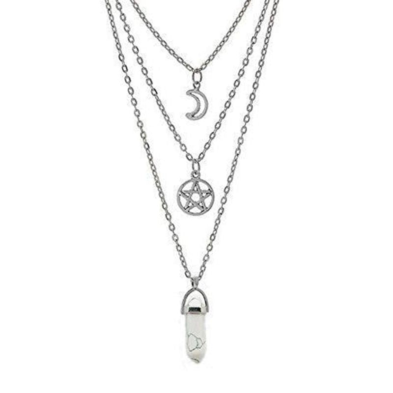 Natural Stone Moon Supernatural Pentagram Choker Pendant