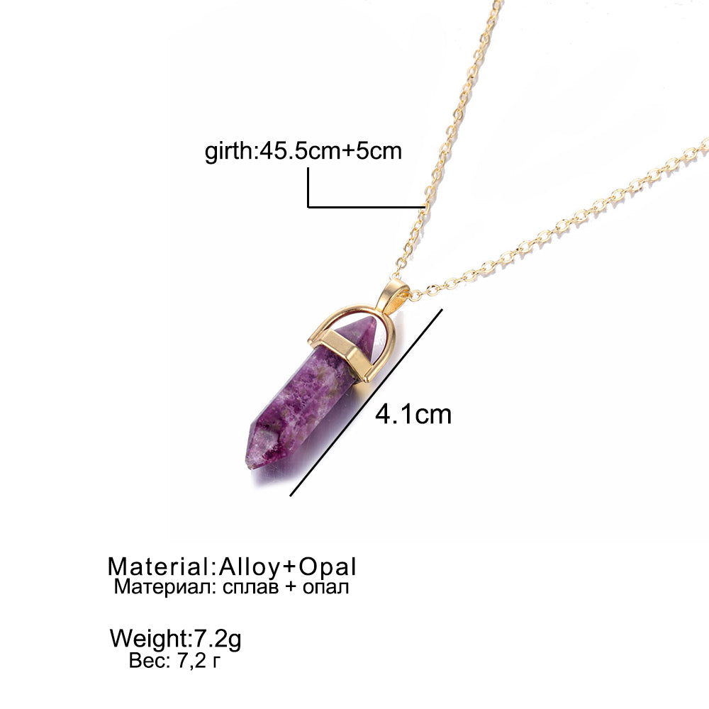 Fashion Opal Stone Hexagonal Column Quartz Necklaces