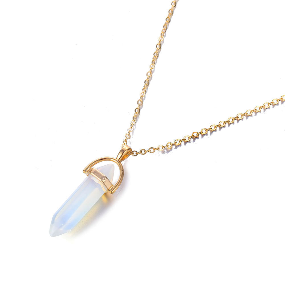 Fashion Opal Stone Hexagonal Column Quartz Necklaces