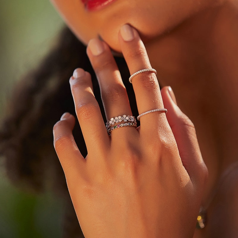 925 Sterling Silver Star Heart Shape Enemal Rainbow Finger Rings