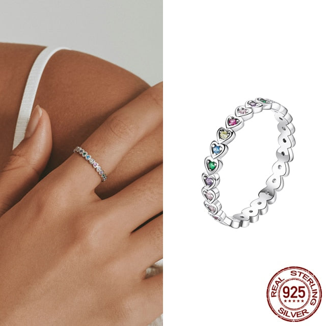 925 Sterling Silver Star Heart Shape Enemal Rainbow Finger Rings