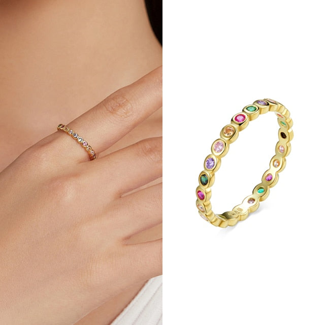 925 Sterling Silver Star Heart Shape Enemal Rainbow Finger Rings