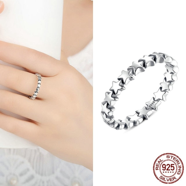 925 Sterling Silver Star Heart Shape Enemal Rainbow Finger Rings