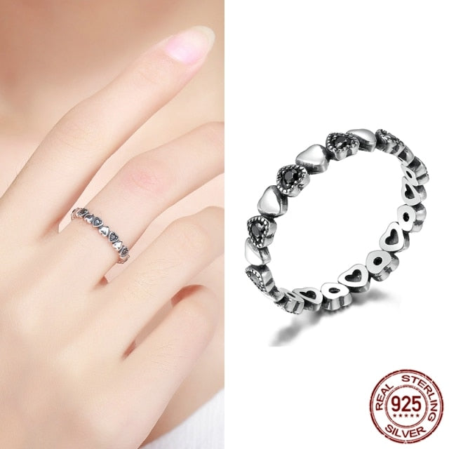 925 Sterling Silver Star Heart Shape Enemal Rainbow Finger Rings