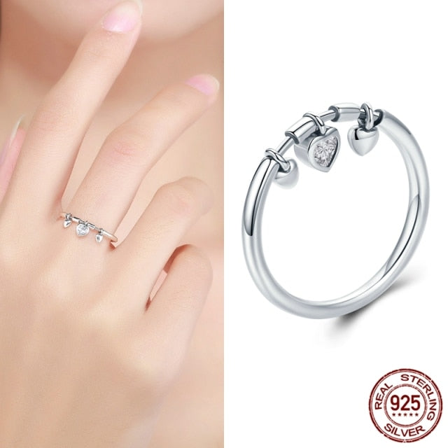 925 Sterling Silver Star Heart Shape Enemal Rainbow Finger Rings