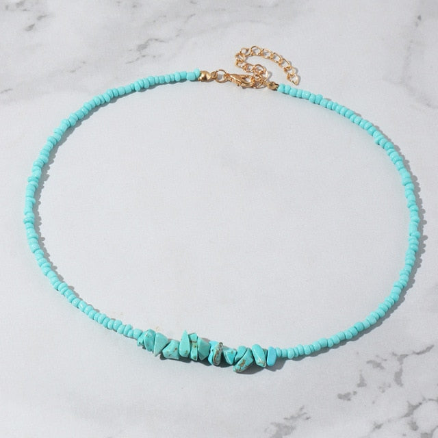 Bohemian Colorful Seed Bead Shell Choker Necklace