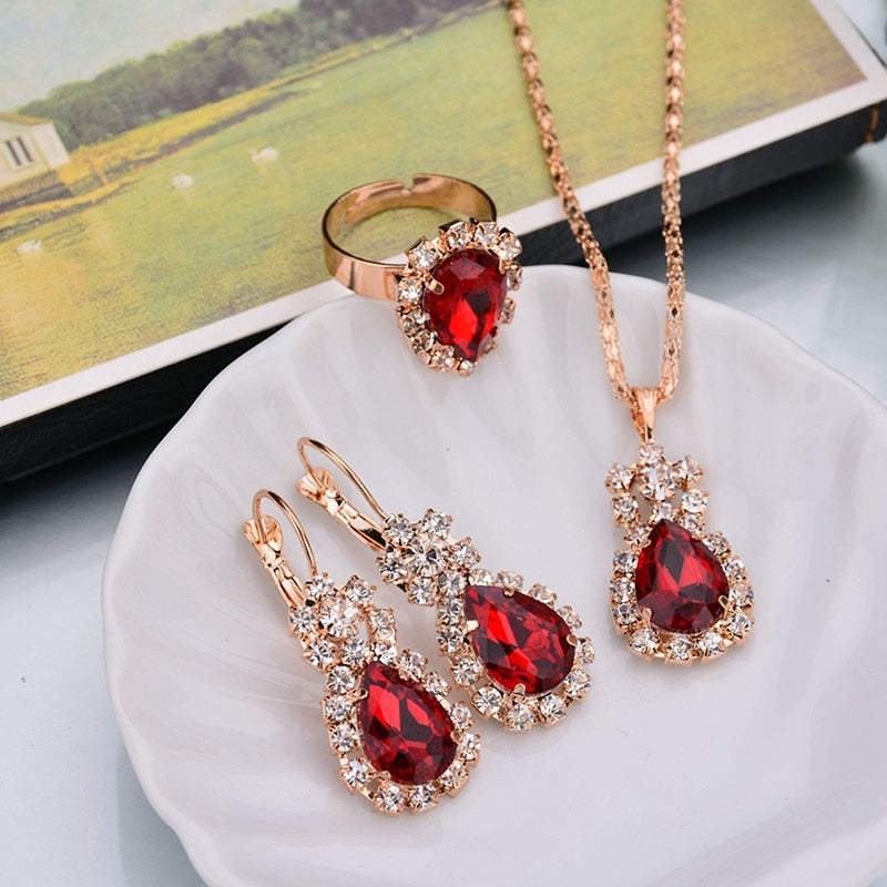 Hoop Earrings Water Drop Earrings Red Jewelry Set