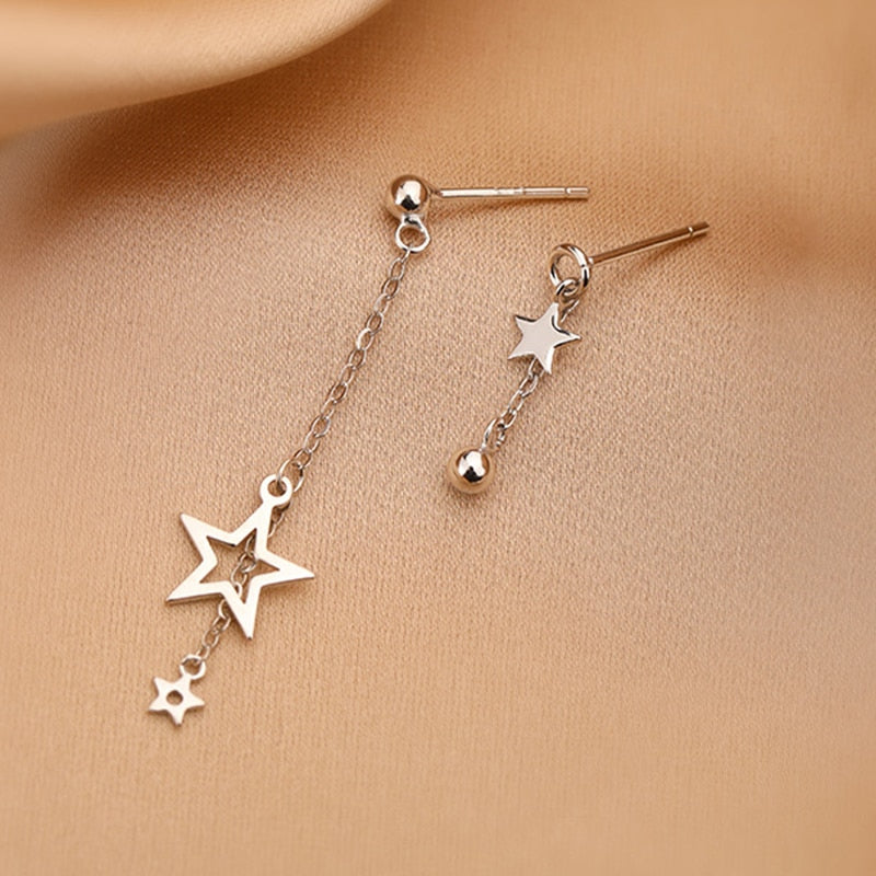 New Asymmetric Love Heart  Silver Color Drop Earrings