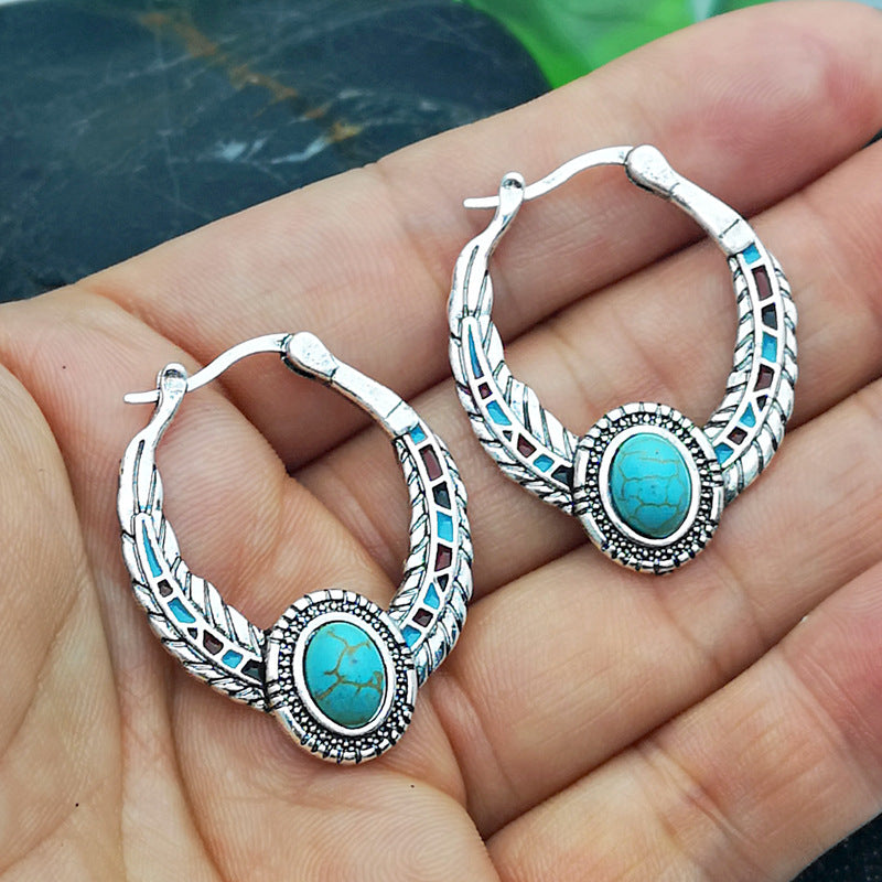 Vintage Natural Turquoises Stone Statement Earring