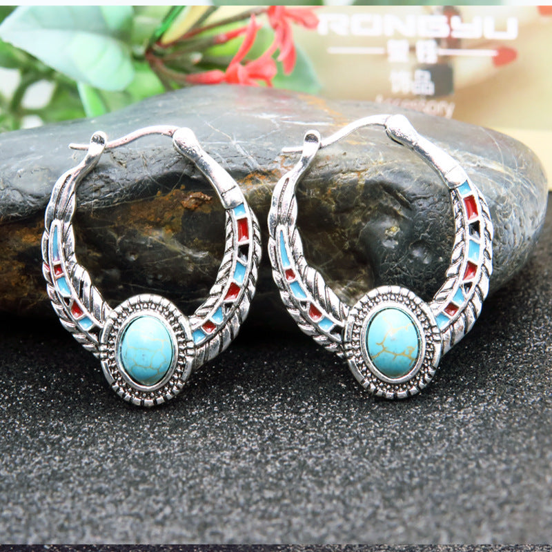 Vintage Natural Turquoises Stone Statement Earring