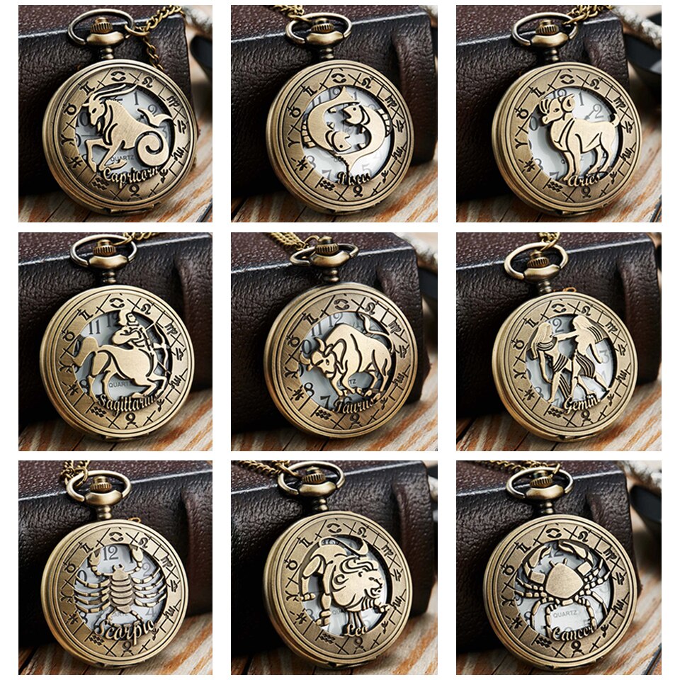 12 Constellation Retro Pocket Watch