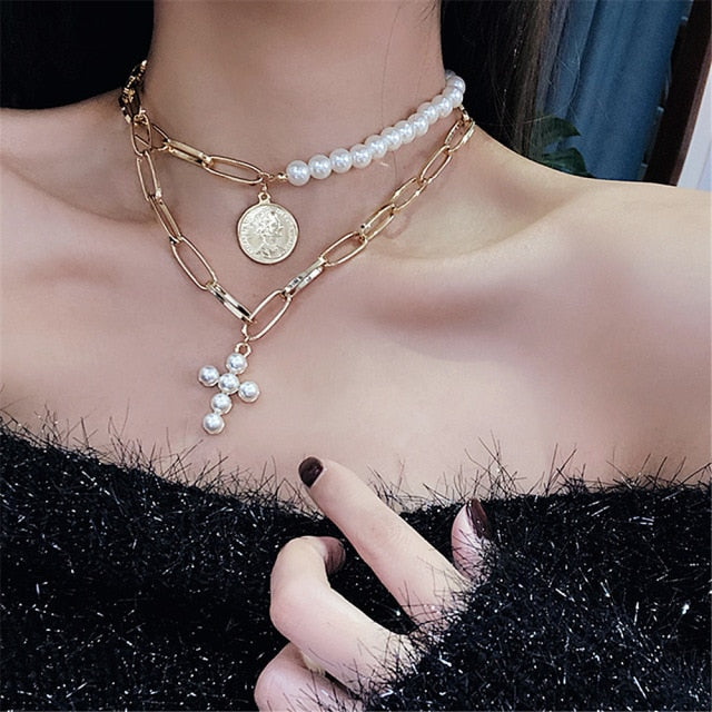 Vintage Multi-layer Sparkling Chain Choker Necklace