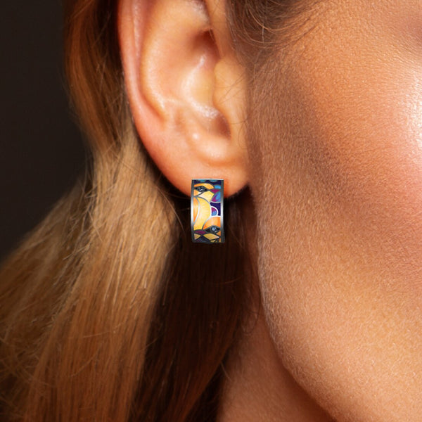Pendientes de plata de ley 925 para mujer, elegantes pendientes de pájaro esmaltados con espinela azul.