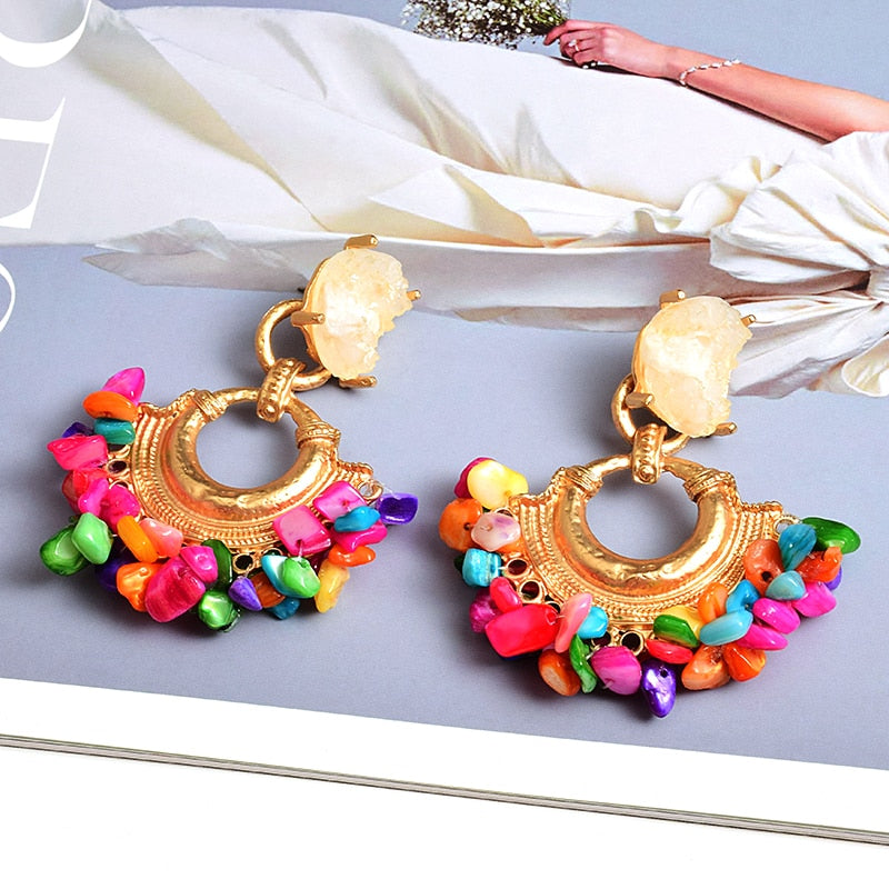 Colorful Rhinestone Dangle Metal Drop Earrings