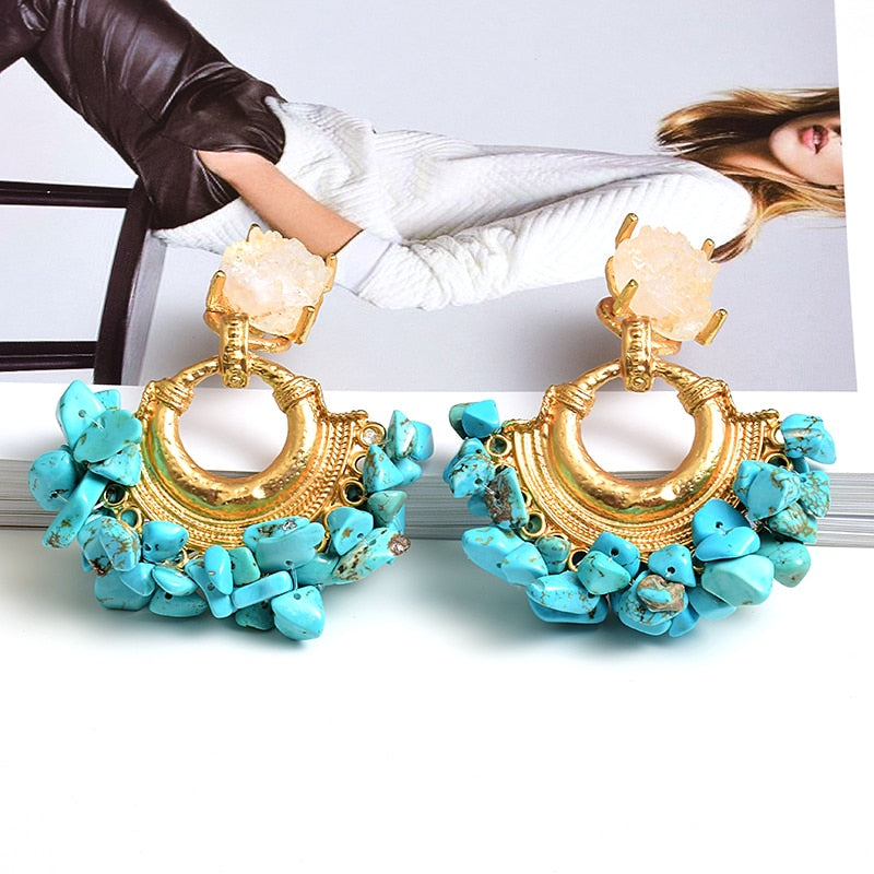 Colorful Rhinestone Dangle Metal Drop Earrings