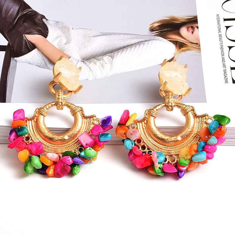 Colorful Rhinestone Dangle Metal Drop Earrings