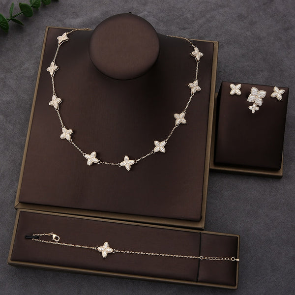 Conjunto de joyas con collar, pendientes, anillo y pulsera con diseño de flores de lujo