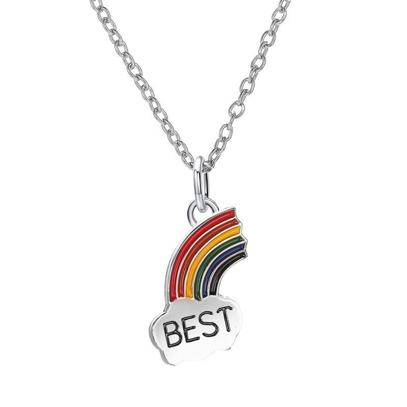 Women Stitching Heart Rainbow Friendship Couple Necklace
