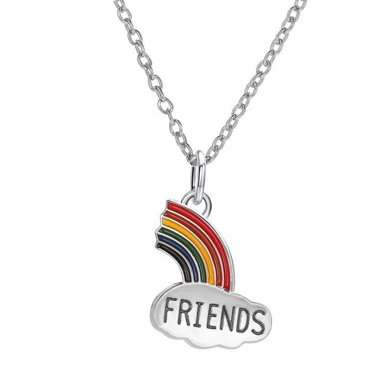 Women Stitching Heart Rainbow Friendship Couple Necklace