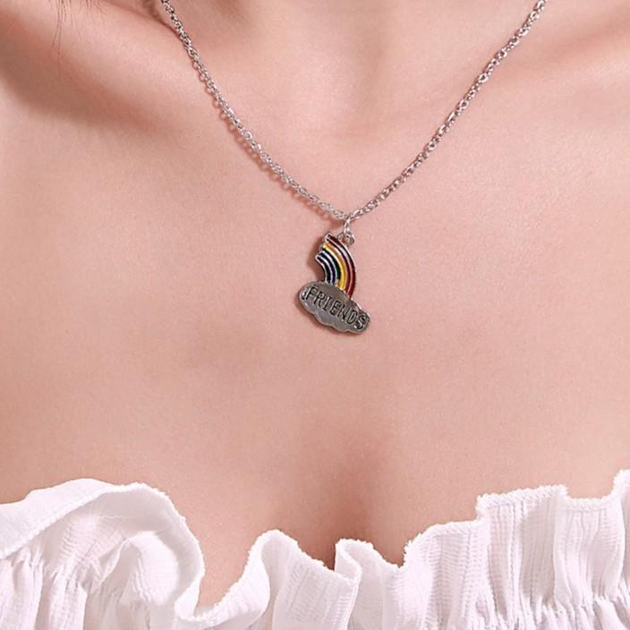 Women Stitching Heart Rainbow Friendship Couple Necklace