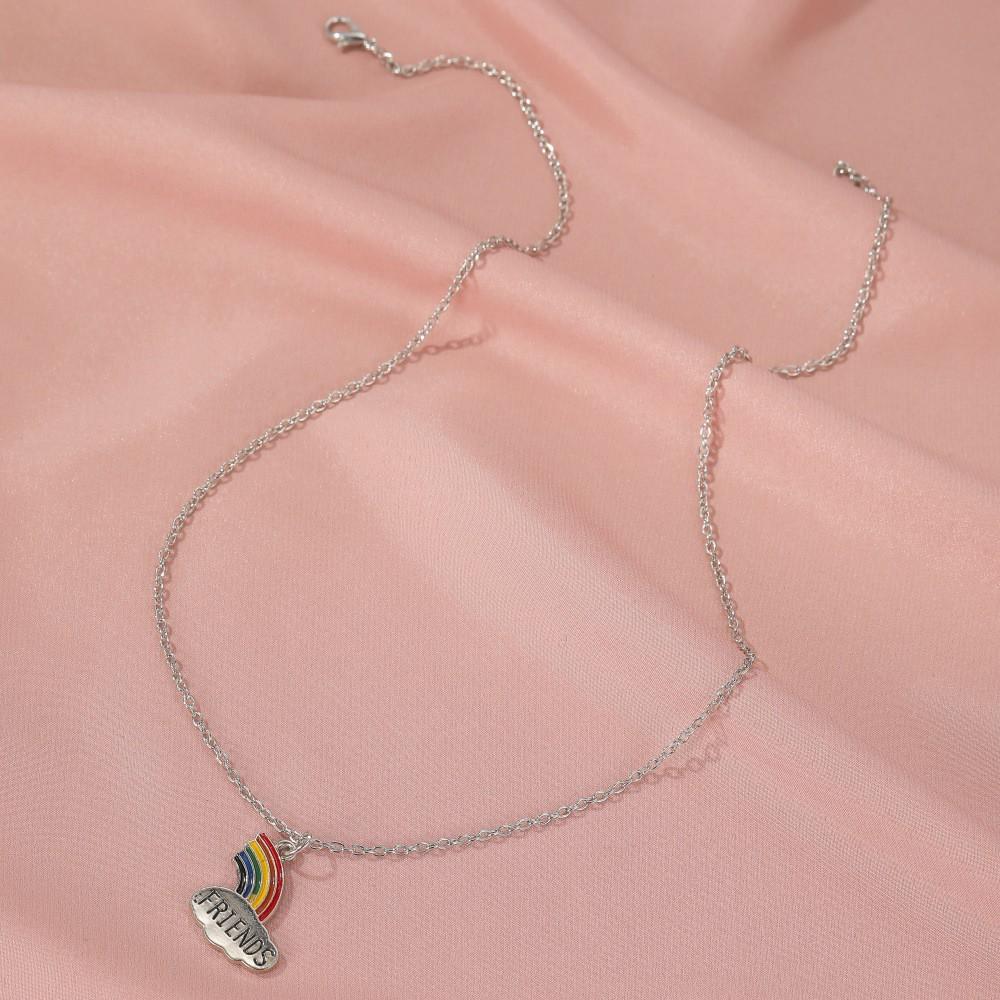 Women Stitching Heart Rainbow Friendship Couple Necklace