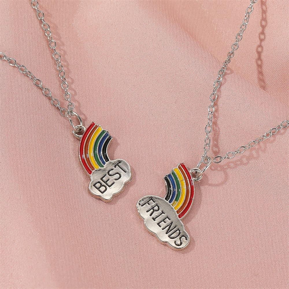 Women Stitching Heart Rainbow Friendship Couple Necklace