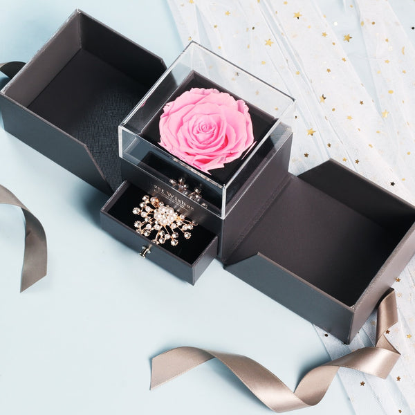 Caja de almacenamiento de joyas con diseño de flores eternas, caja de regalo para aretes de mujer
