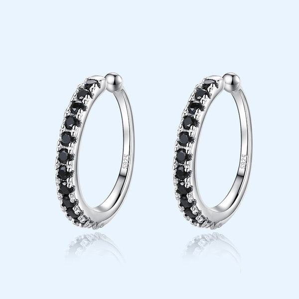 Pendientes de clip con circonitas blancas y negras en plata de ley 925 para mujer