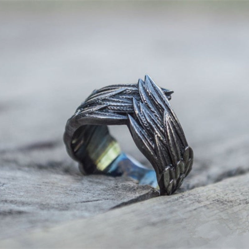 Unique Mens Feathers Ring 316L Stainless Steel Bird Rings for Men