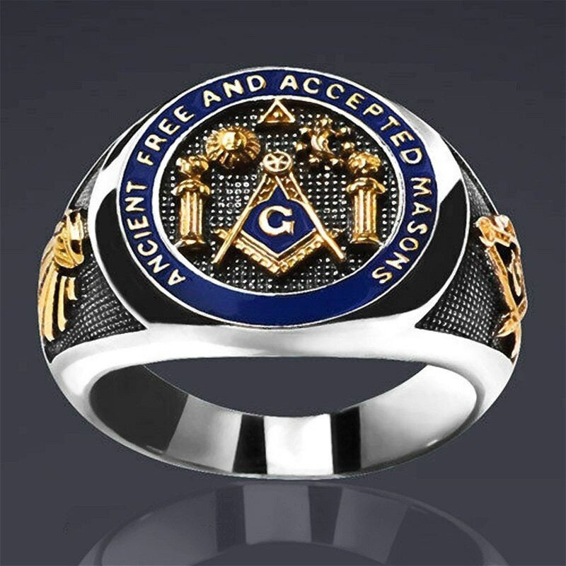 Punk Fashion Jewelry Retro Golden Masonic Freemasonry Male Finger Ring