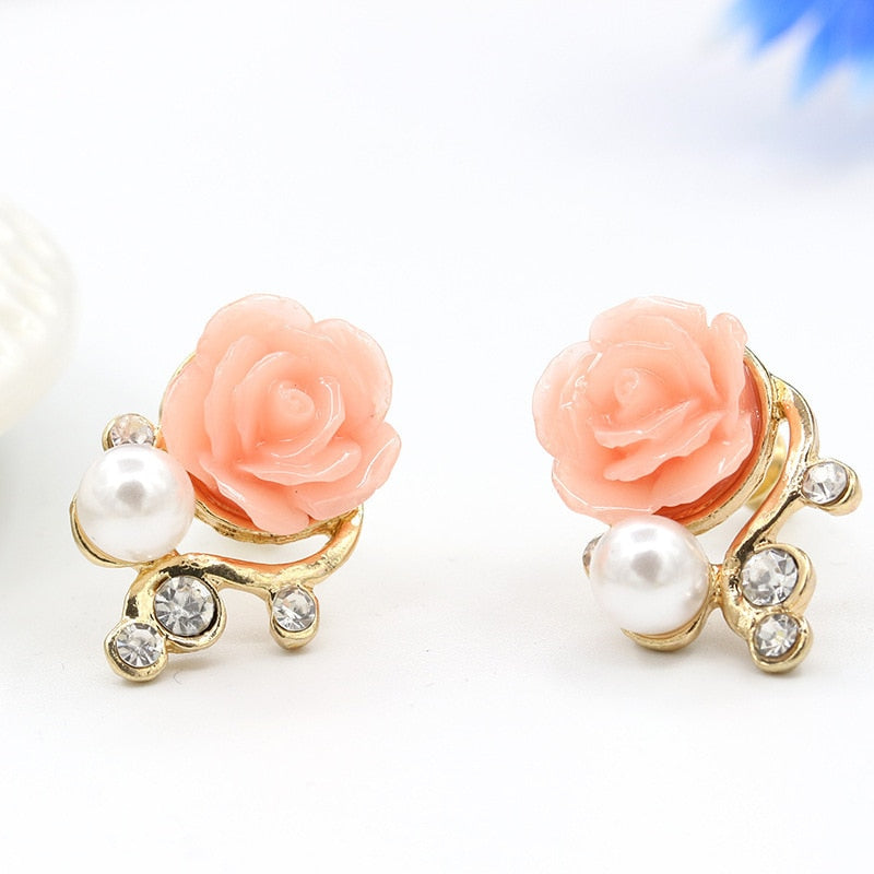 Women's rose Flower Rhinestone Shell Bead Earrings