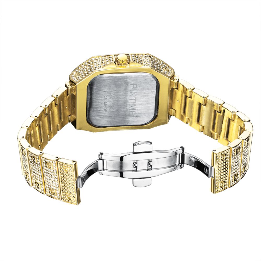 Square Men Watch Diamond Steel Luxury Gold Quartz Watches