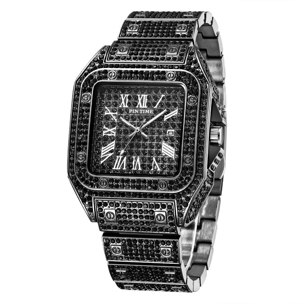 Square Men Watch Diamond Steel Luxury Gold Quartz Watches