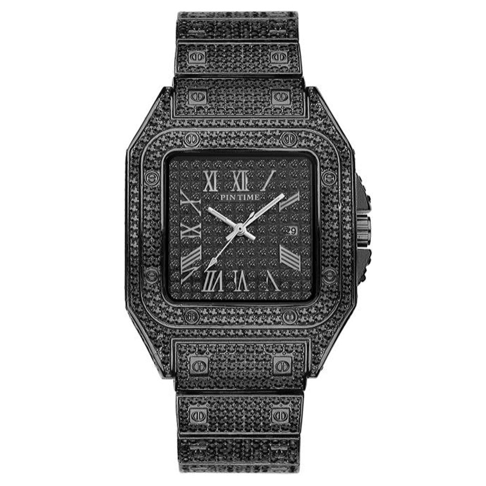 Square Men Watch Diamond Steel Luxury Gold Quartz Watches