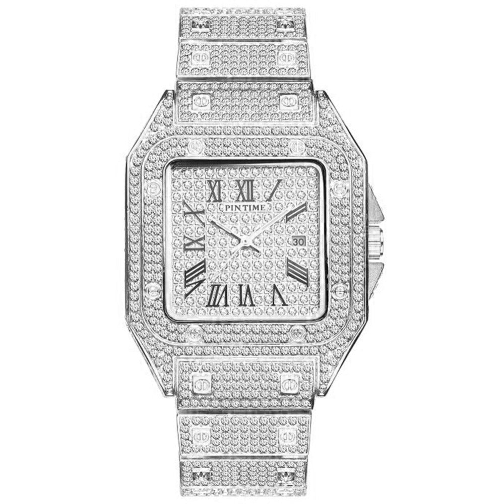 Square Men Watch Diamond Steel Luxury Gold Quartz Watches
