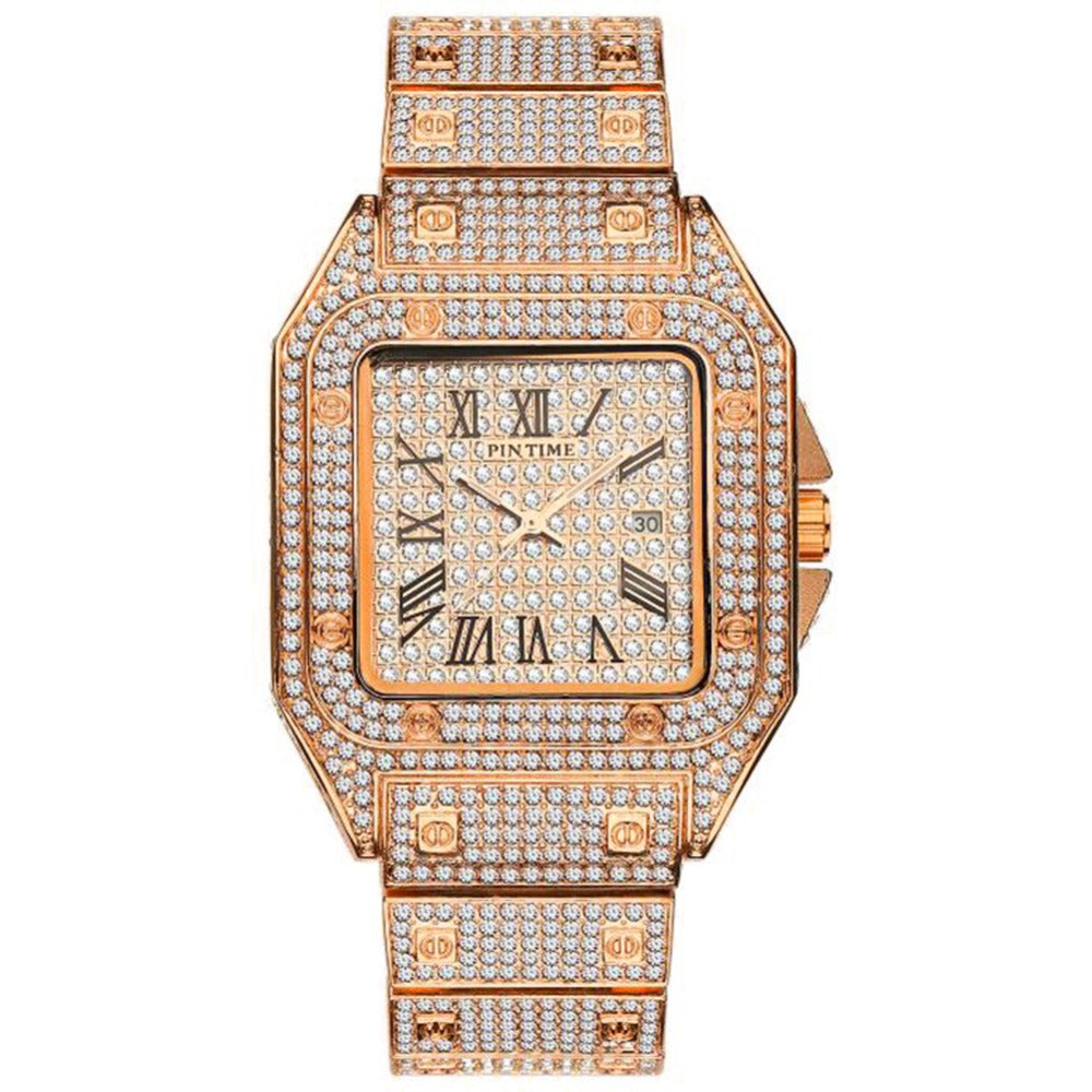 Square Men Watch Diamond Steel Luxury Gold Quartz Watches