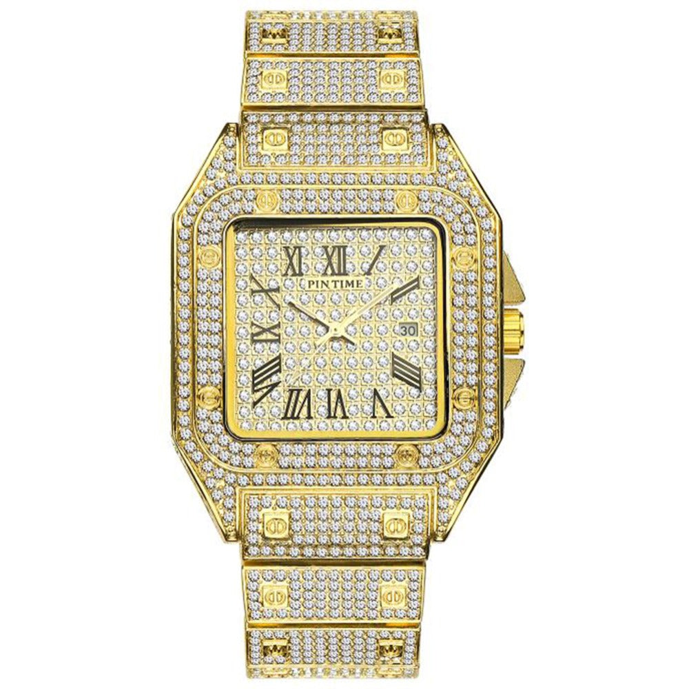 Square Men Watch Diamond Steel Luxury Gold Quartz Watches