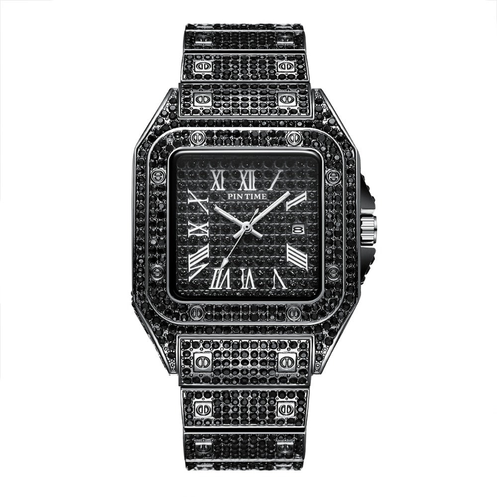 Square Men Watch Diamond Steel Luxury Gold Quartz Watches