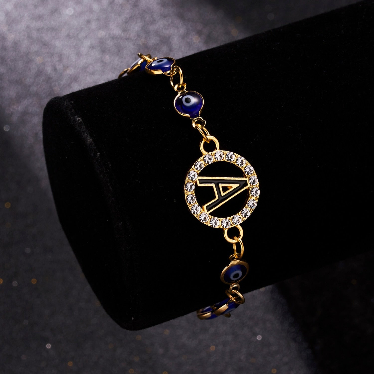 Gold Color Bangle Rhinestone Blue Eyes Letter Bracelet For Women