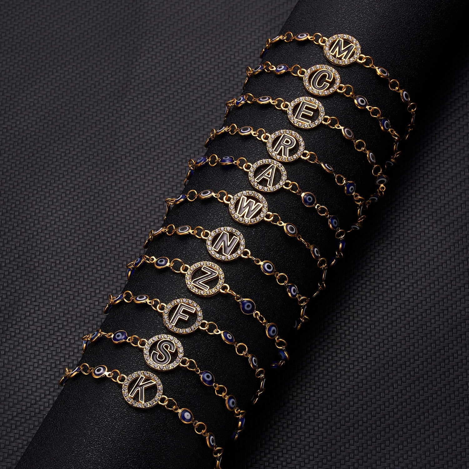 Gold Color Bangle Rhinestone Blue Eyes Letter Bracelet For Women