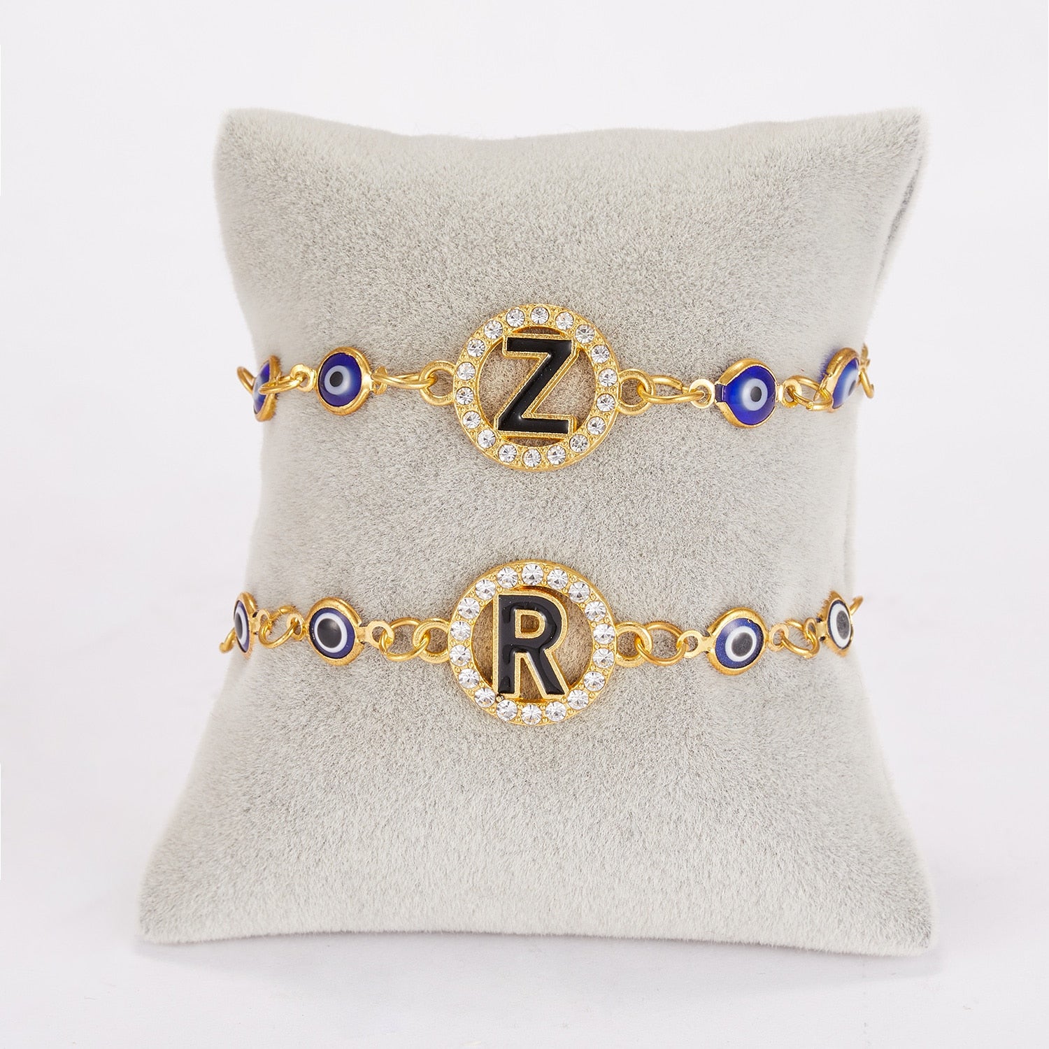 Gold Color Bangle Rhinestone Blue Eyes Letter Bracelet For Women