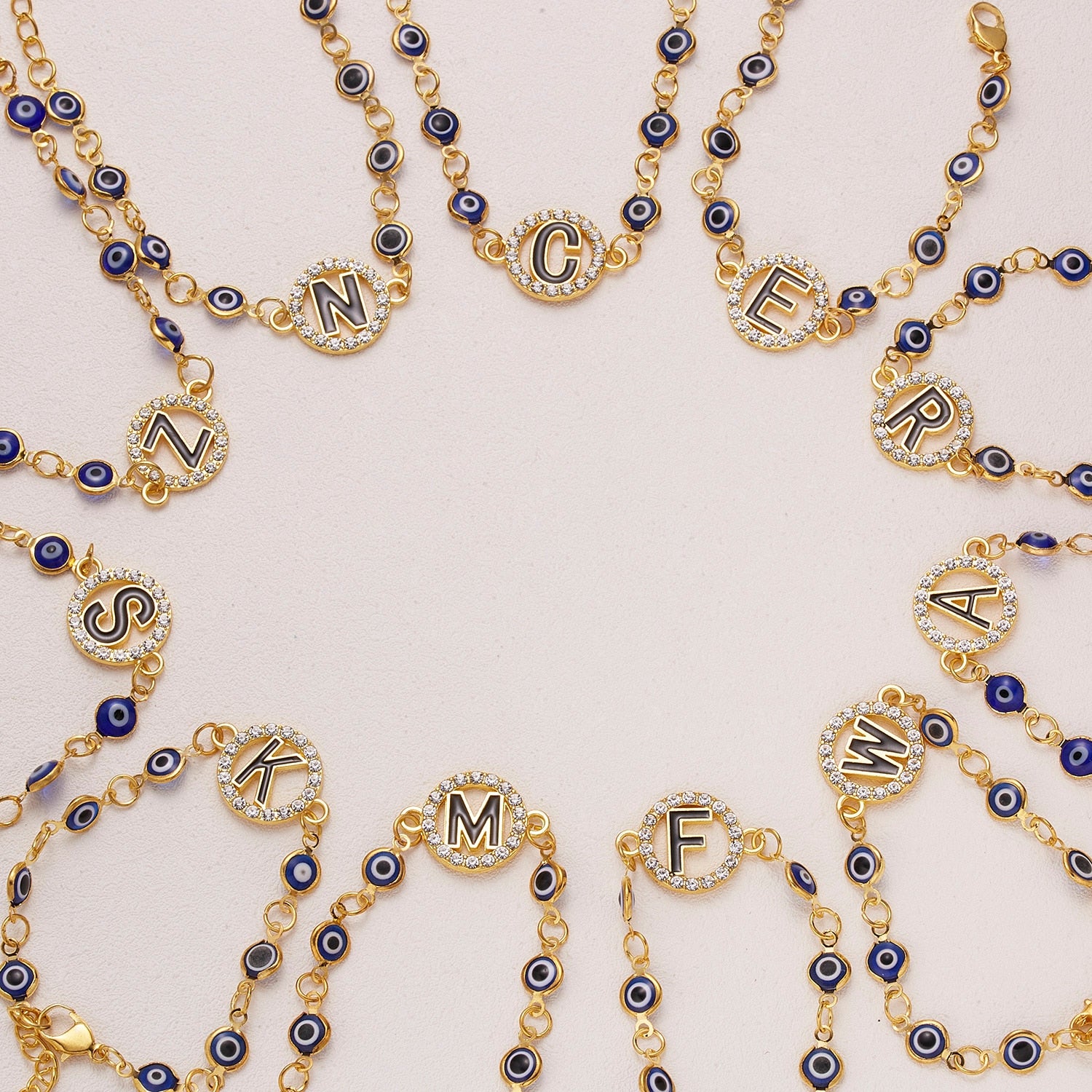 Gold Color Bangle Rhinestone Blue Eyes Letter Bracelet For Women