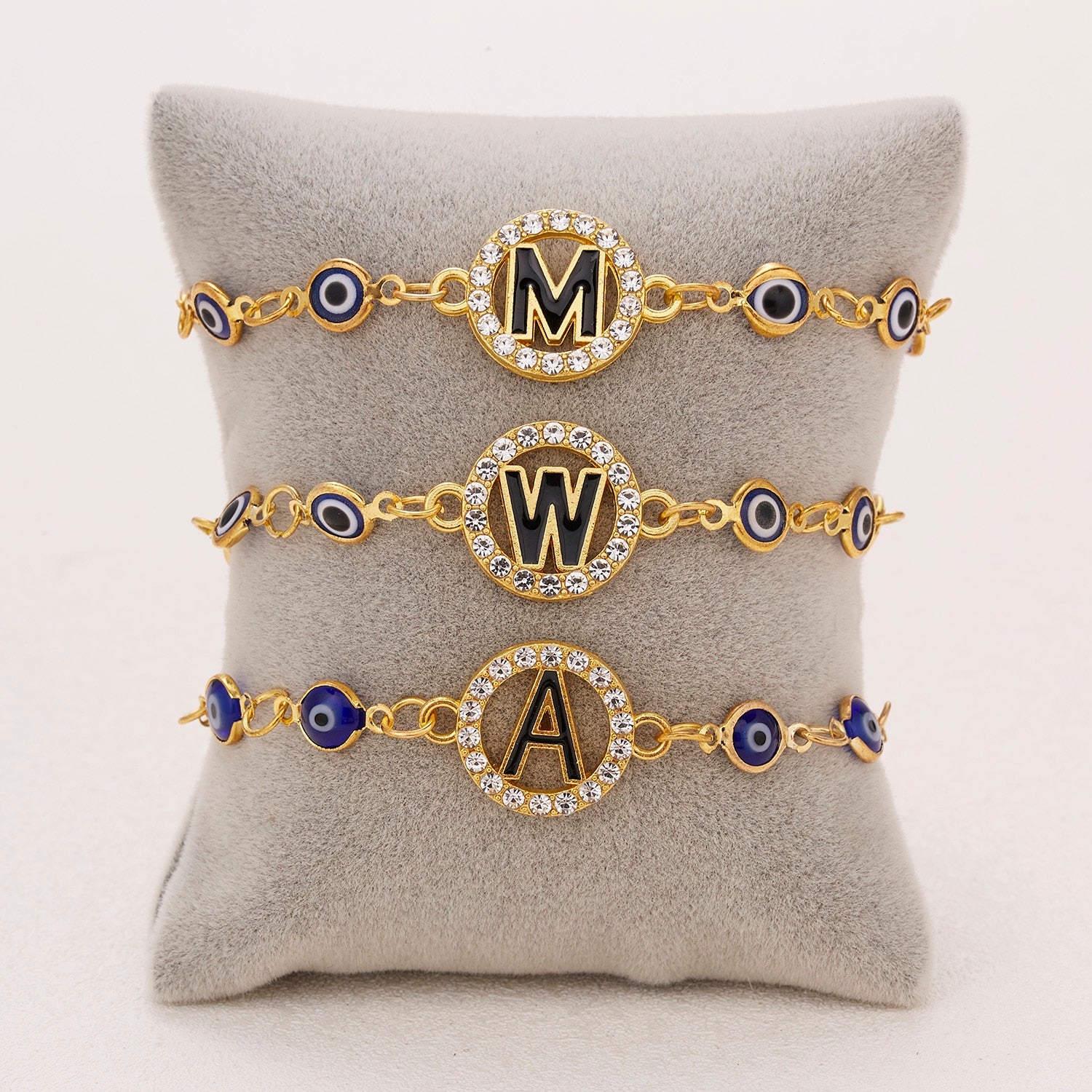 Gold Color Bangle Rhinestone Blue Eyes Letter Bracelet For Women