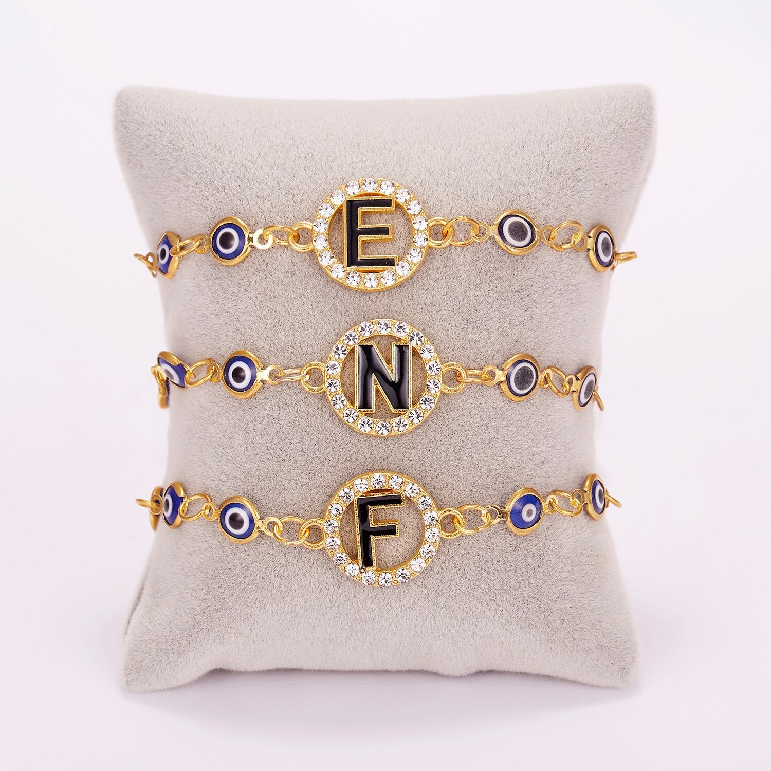 Gold Color Bangle Rhinestone Blue Eyes Letter Bracelet For Women