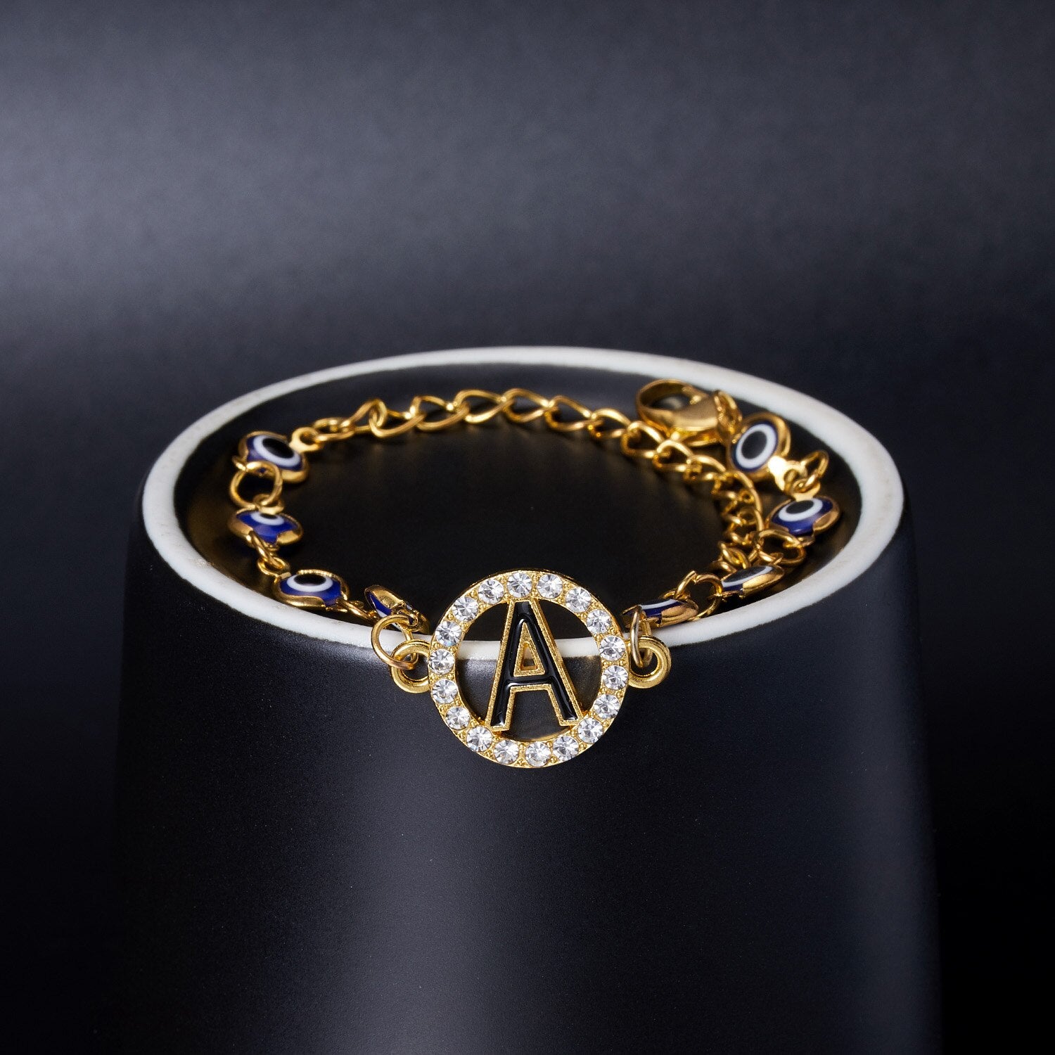 Gold Color Bangle Rhinestone Blue Eyes Letter Bracelet For Women