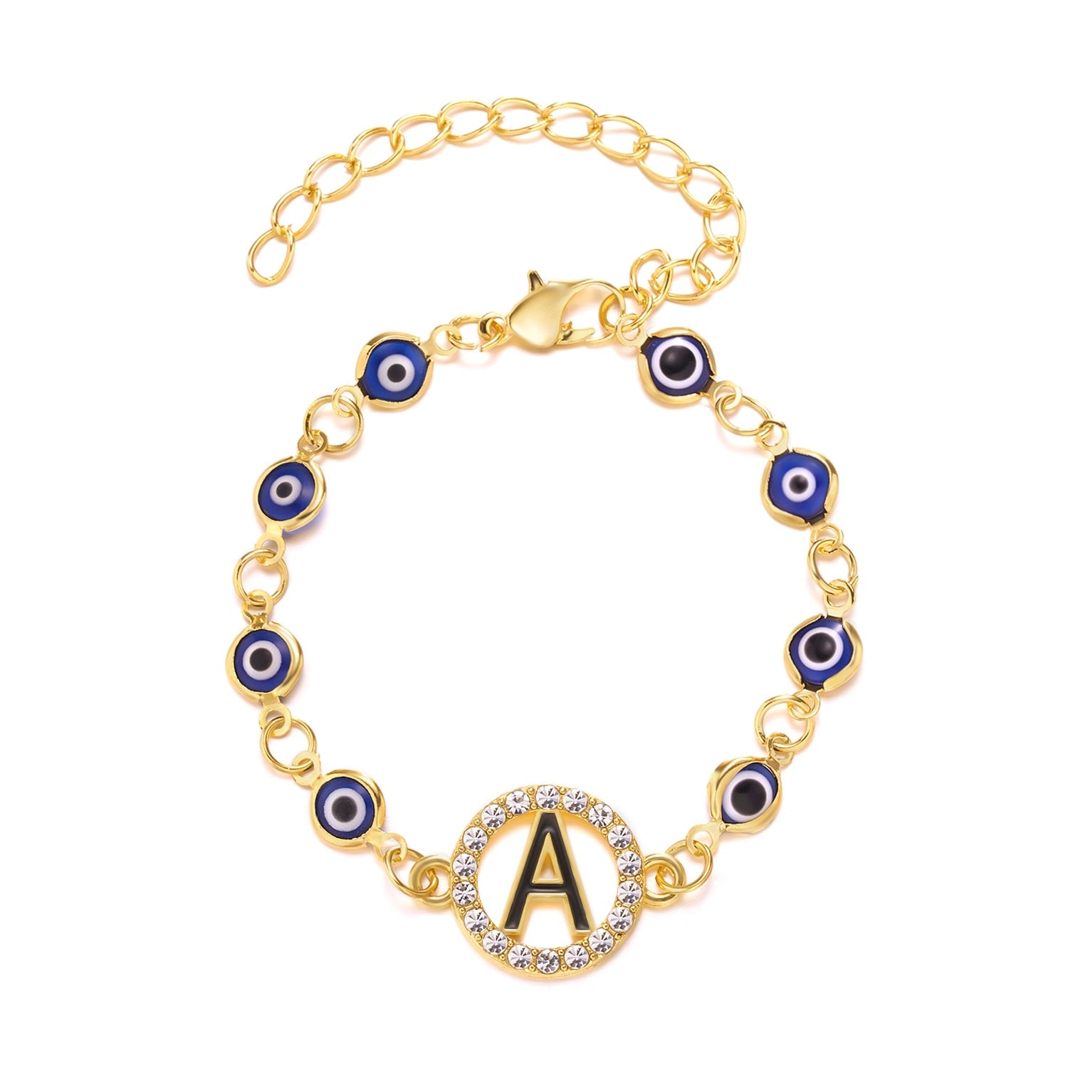 Gold Color Bangle Rhinestone Blue Eyes Letter Bracelet For Women